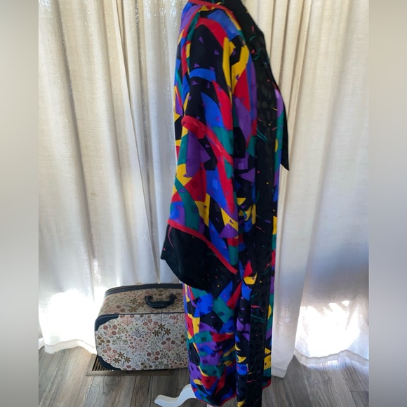 Vintage 80s 90s Emporium Capwell California Geometric Robe 100% Silk Women’s M - Picture 10 of 12